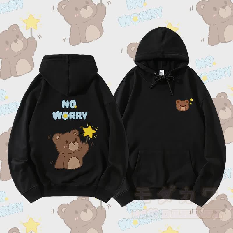 MODAKAWA NO WORRY ベアグラフィック カップルマッチングパーカー - 黒 - 5XL - image 2