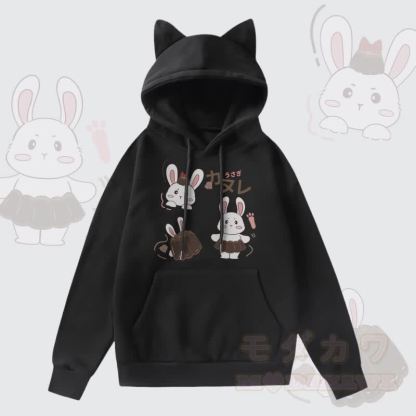 MODAKAWA プリンバニー グラフィックポケット 裏起毛 猫耳パーカー - 黒 - 2XL - image 4