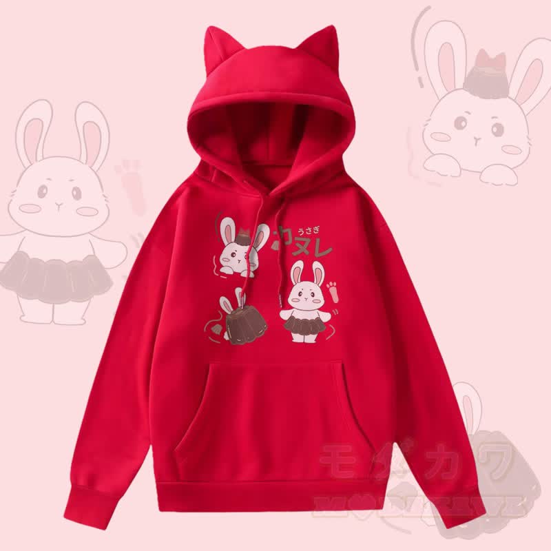 MODAKAWA プリンバニー グラフィックポケット 裏起毛 猫耳パーカー - 赤 - 2XL - image 2