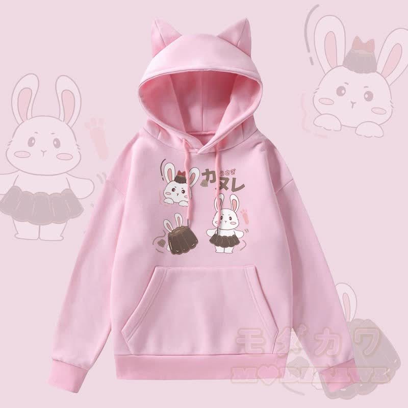 MODAKAWA プリンバニー グラフィックポケット 裏起毛 猫耳パーカー - ピンク - 2XL - image 1