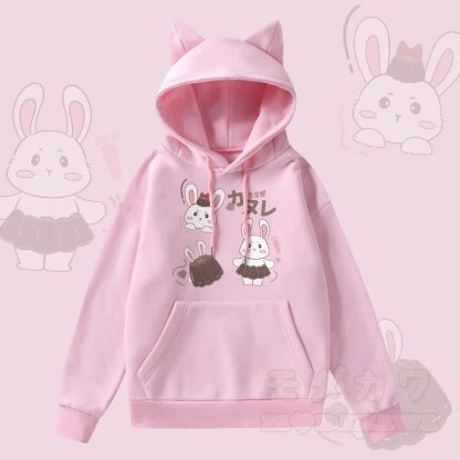 MODAKAWA プリンバニー グラフィックポケット 裏起毛 猫耳パーカー - ピンク - 2XL - image 1