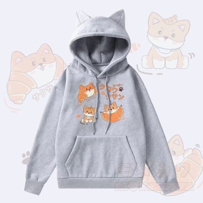 MODAKAWA クロワッサン パピー グラフィック ポケット フリース 裏地 猫耳パーカー - グレー - 2XL - image 2