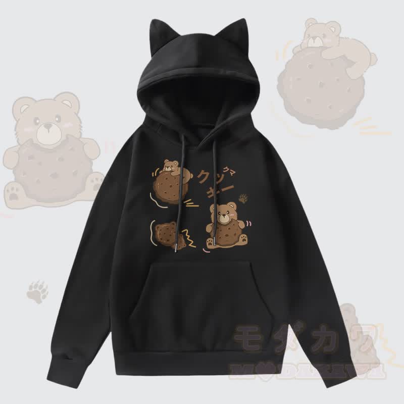 MODAKAWA クッキーベア グラフィックポケット 裏起毛 猫耳パーカー - 黒 - 2XL - image 2