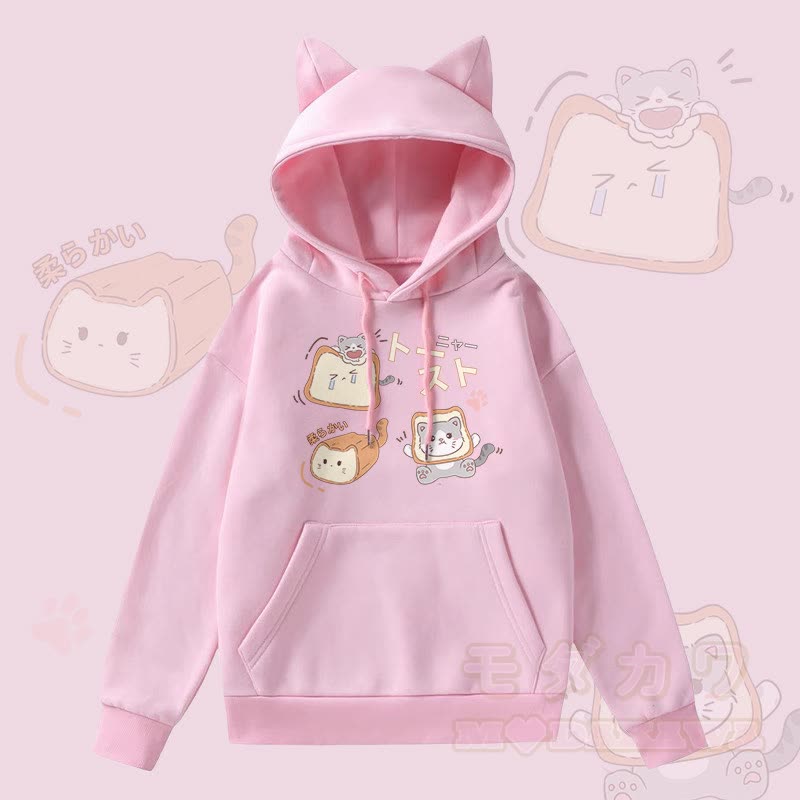 MODAKAWA トーストキャット グラフィックポケット 裏起毛 猫耳付きパーカー - ピンク - 2XL - image 1