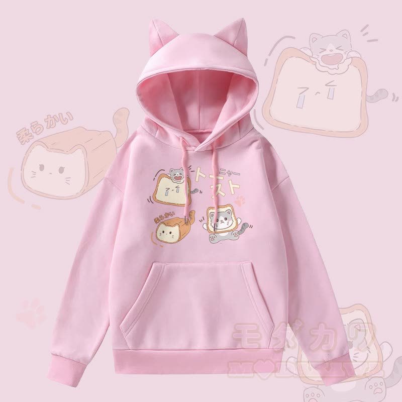 MODAKAWA トーストキャット グラフィックポケット 裏起毛 猫耳付きパーカー - ピンク - 2XL - image 1