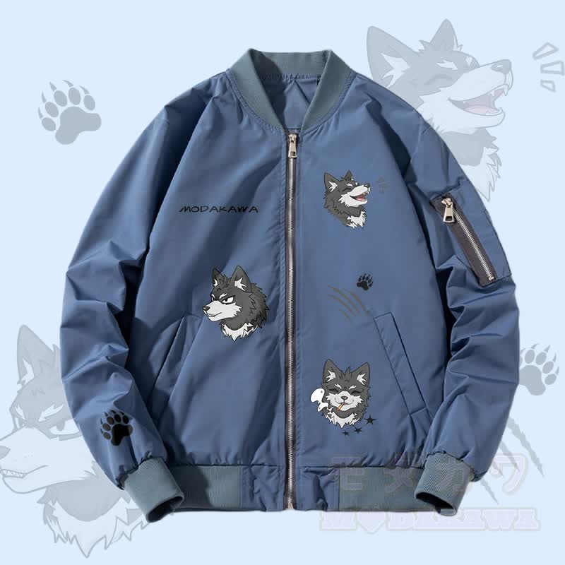 MODAKAWA おもしろ子犬グラフィック ジップアップ アウタージャケット - 濃厚 - 青 - 4XL - image 2