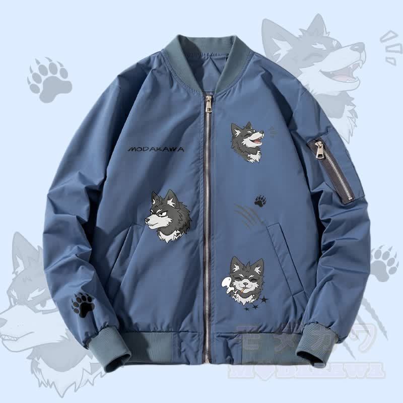 MODAKAWA おもしろ子犬グラフィック ジップアップ アウタージャケット - 濃厚 - 青 - 4XL - image 2