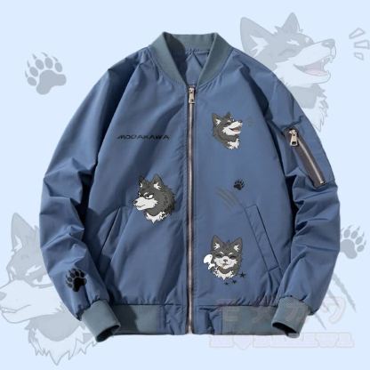 MODAKAWA おもしろ子犬グラフィック ジップアップ アウタージャケット - 濃厚 - 青 - 4XL - image 2