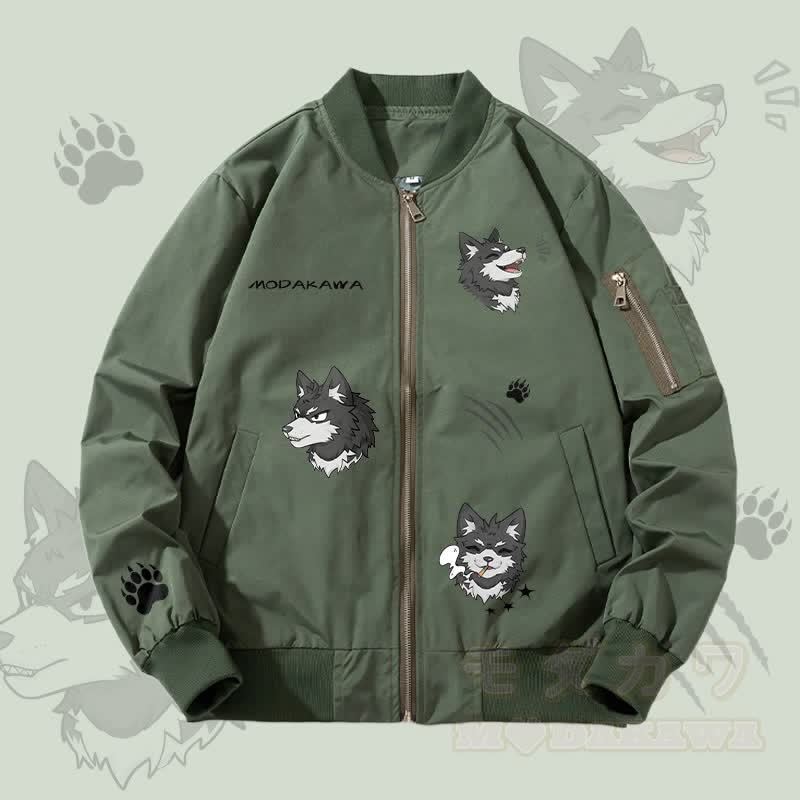 MODAKAWA おもしろ子犬グラフィック ジップアップ アウタージャケット - 濃厚 - 緑 - 4XL - image 1