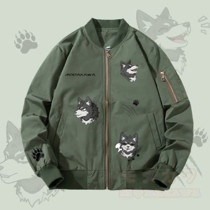 MODAKAWA おもしろ子犬グラフィック ジップアップ アウタージャケット - 濃厚 - 緑 - 4XL - image 1