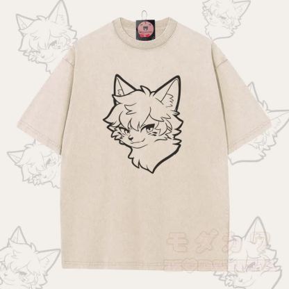 MODAKAWA クールフォックスボーイグラフィック ユニセックス ヴィンテージウォッシュTシャツ - アプリコット - 5XL - image 1