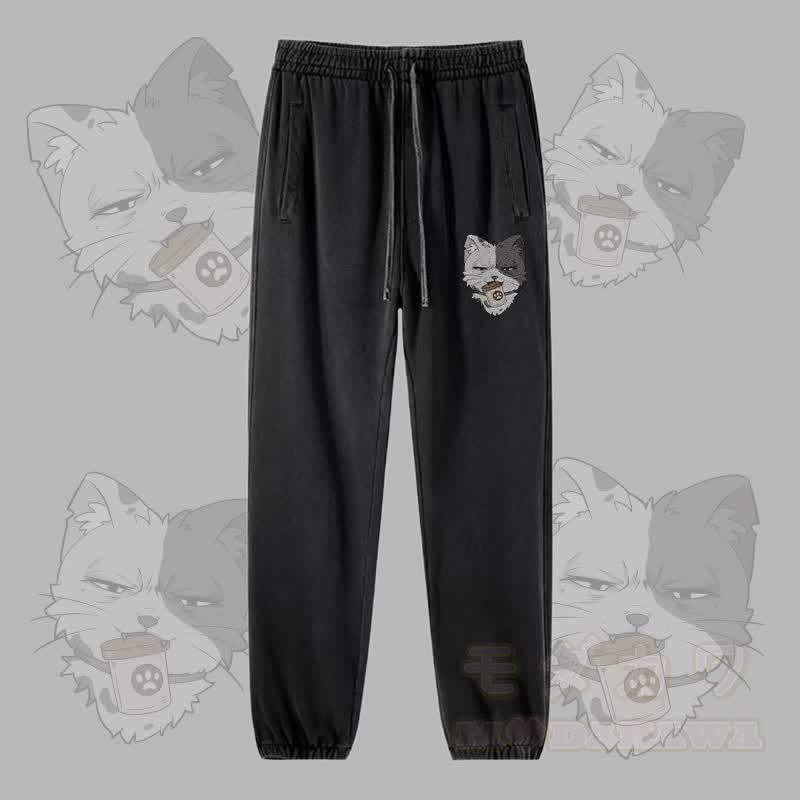 MODAKAWA 缶を持った猫のグラフィック ヴィンテージウォッシュドジョガーパンツ - 黒 - 2XL - image 2