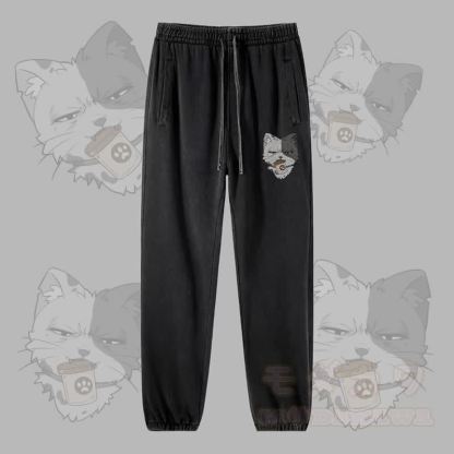 MODAKAWA 缶を持った猫のグラフィック ヴィンテージウォッシュドジョガーパンツ - 黒 - 2XL - image 2