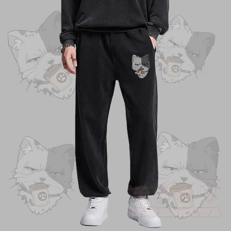 MODAKAWA 缶を持った猫のグラフィック ヴィンテージウォッシュドジョガーパンツ - image 1