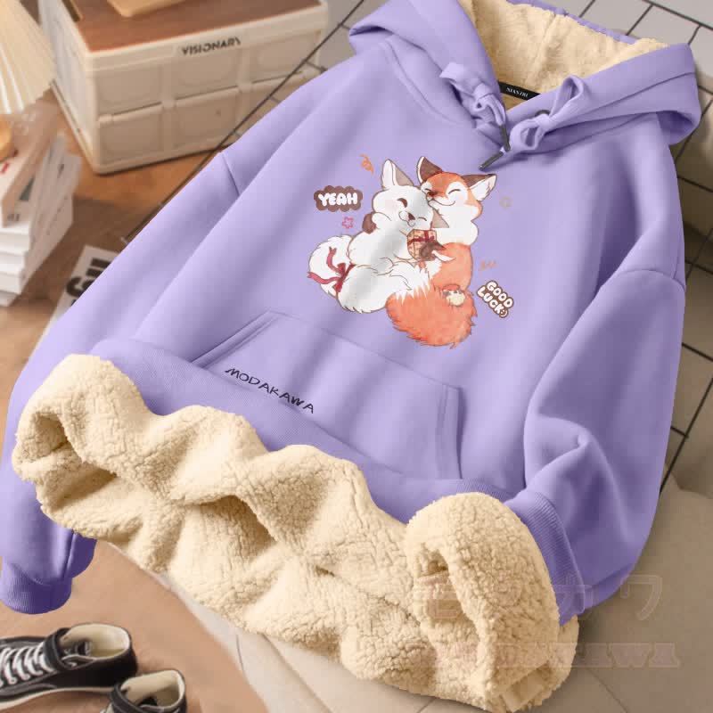 MODAKAWA ハグフォックス グラフィック 厚手フリース裏地冬パーカー - 紫 - 2XL - image 1