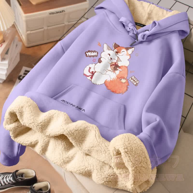 MODAKAWA ハグフォックス グラフィック 厚手フリース裏地冬パーカー - 紫 - 2XL - image 1