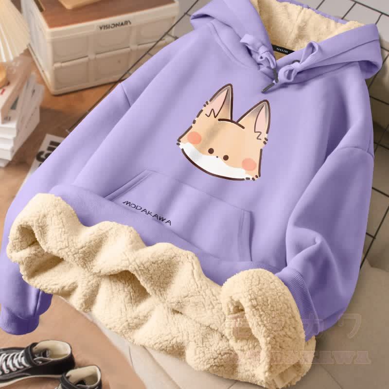 MODAKAWA キュートなキツネの顔のグラフィック 厚手裏起毛冬パーカー - 紫 - 2XL - image 2