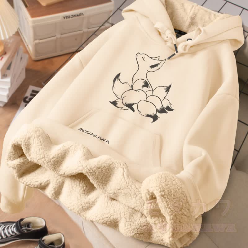 MODAKAWA ミスティック 九尾狐 グラフィック 厚手 裏起毛冬パーカー - アプリコット - 2XL - image 2