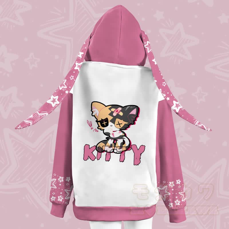 MODAKAWA サッドキティ グラフィック ジッパー ロング バニーイヤー パーカー - image 1