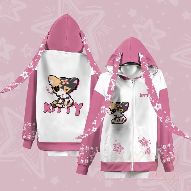 MODAKAWA サッドキティ グラフィック ジッパー ロング バニーイヤー パーカー - image 3