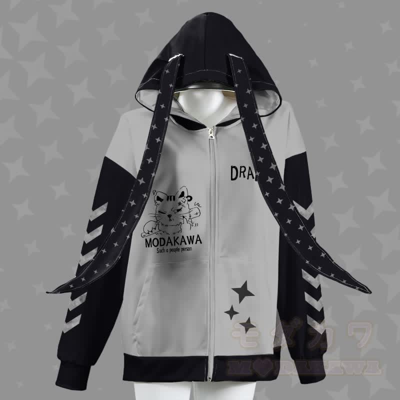MODAKAWA DRAB イライラ猫グラフィックジッパーロングバニーイヤーパーカー - グレー - 4XL - image 2