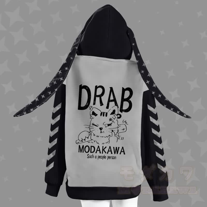 MODAKAWA DRAB イライラ猫グラフィックジッパーロングバニーイヤーパーカー - image 1