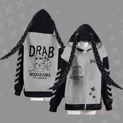 MODAKAWA DRAB イライラ猫グラフィックジッパーロングバニーイヤーパーカー - image 3