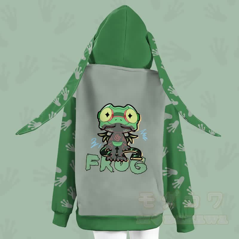 MODAKAWA おもしろカエルグラフィック ジッパー ロング ウサギ耳 パーカー - image 1
