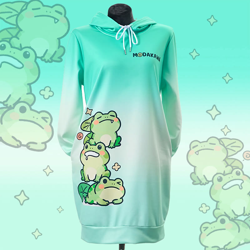 MODAKAWA グラデーション キュート カエル フード付き スウェットシャツ ドレス サイドポケット付き - image 3