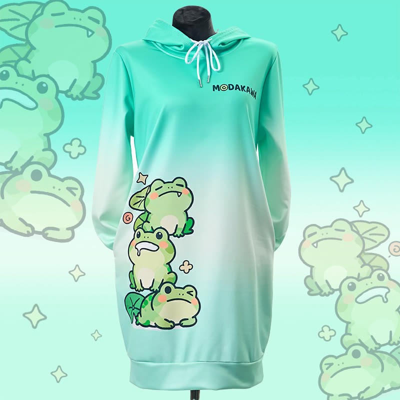 MODAKAWA グラデーション キュート カエル フード付き スウェットシャツ ドレス サイドポケット付き - image 3