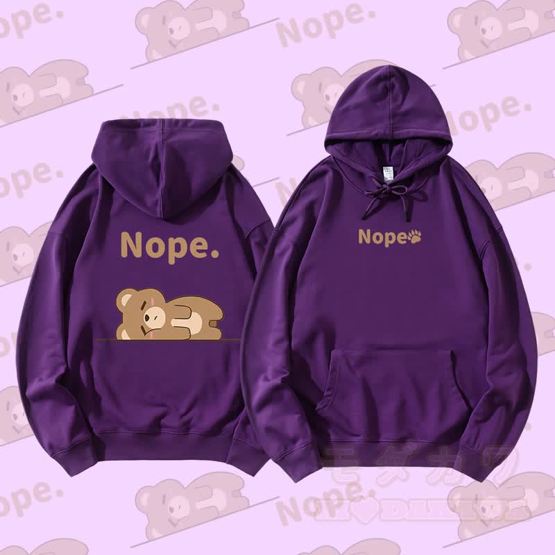 MODAKAWA ベア ライイング フラット グラフィック ストリートウェア プルオーバー パーカー - ダークパープル - 5XL - image 2