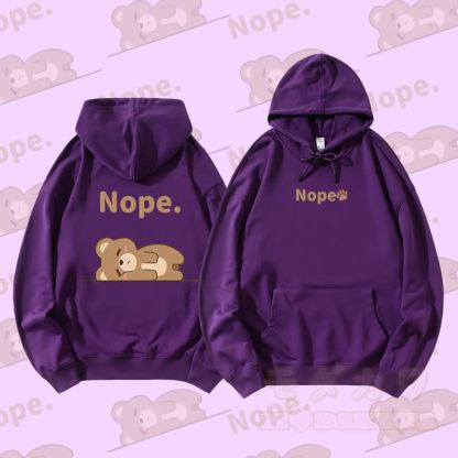 MODAKAWA ベア ライイング フラット グラフィック ストリートウェア プルオーバー パーカー - ダークパープル - 5XL - image 2