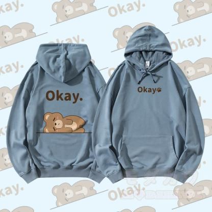 MODAKAWA ベア ライイング フラット グラフィック ストリートウェア プルオーバー パーカー - ダスティブルー - 5XL - image 3