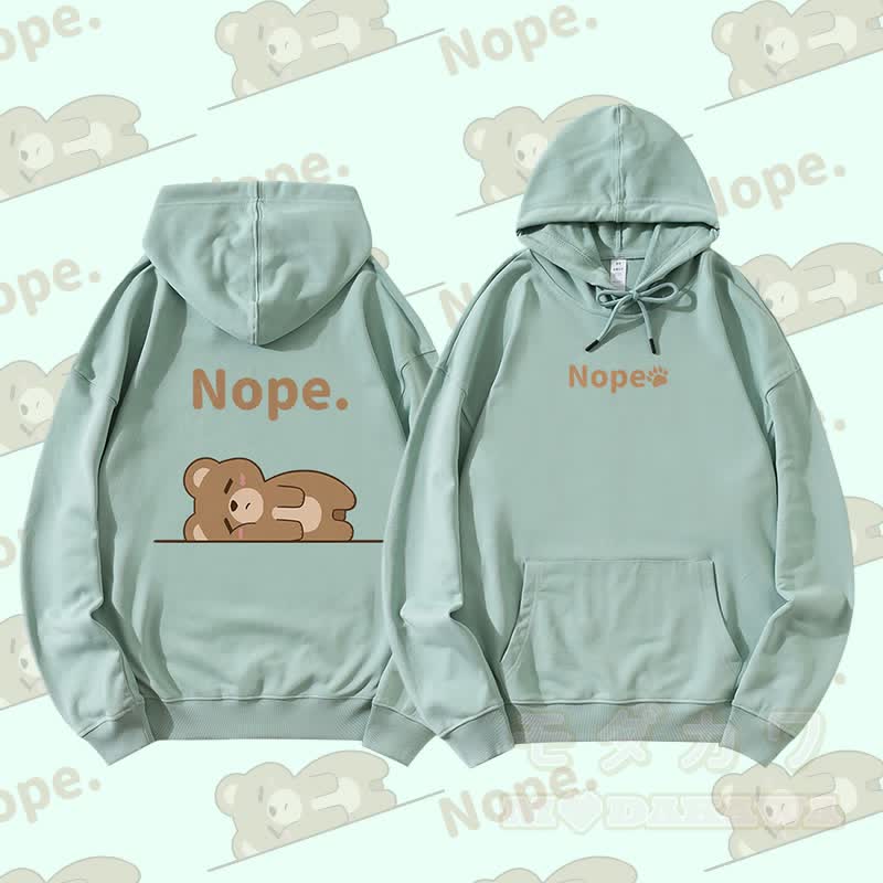 MODAKAWA ベア ライイング フラット グラフィック ストリートウェア プルオーバー パーカー - 緑 - 5XL - image 1