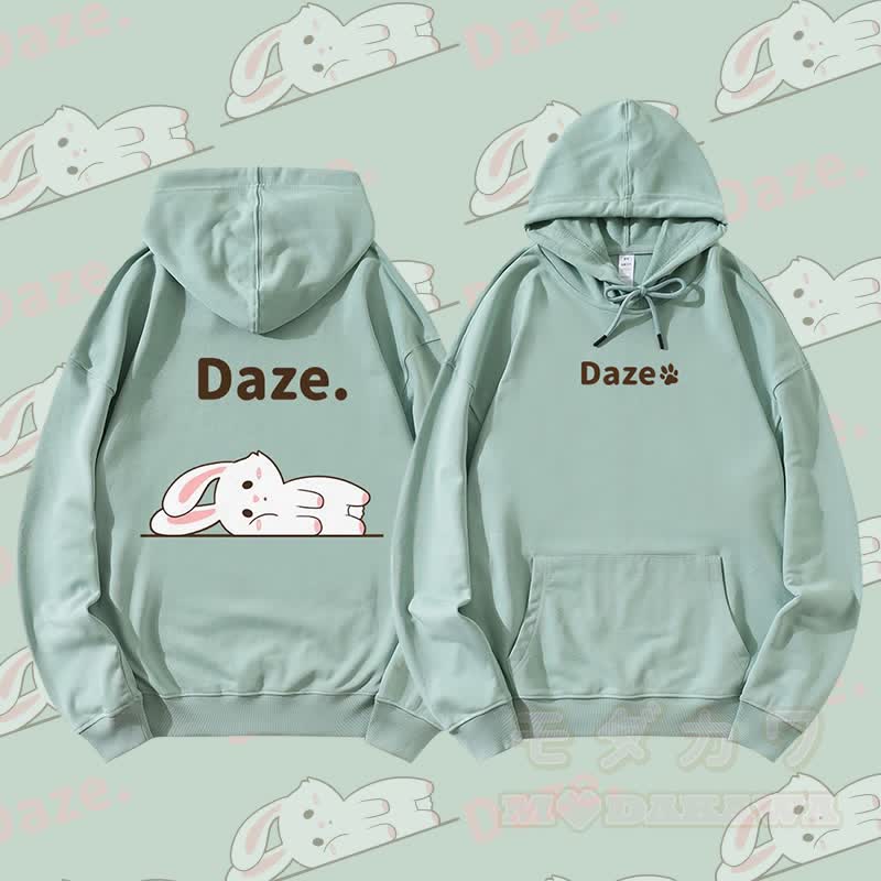 MODAKAWA バニー ライイング フラット グラフィック ストリートウェア プルオーバー パーカー - 緑 - 5XL - image 2