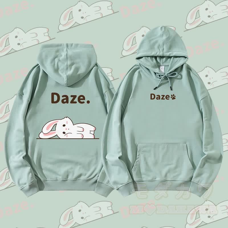 MODAKAWA バニー ライイング フラット グラフィック ストリートウェア プルオーバー パーカー - 緑 - 5XL - image 2