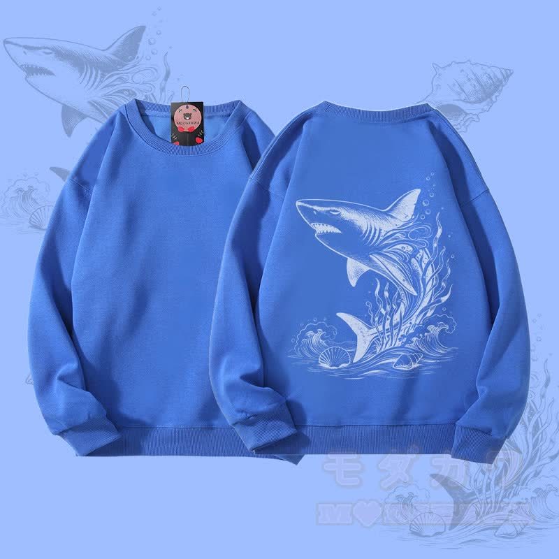 MODAKAWA オーシャンシャークグラフィック ユニセックス スウェットシャツ - ロイヤルブルー - 5XL - image 1
