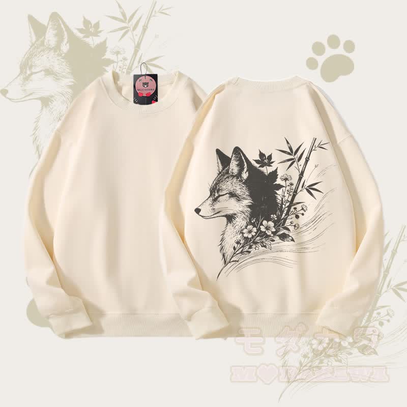 MODAKAWA バンブーフォックス グラフィック ユニセックス スウェットシャツ - ベージュ - 5XL - image 1