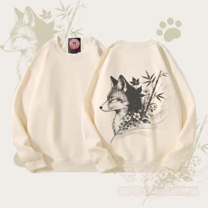 MODAKAWA バンブーフォックス グラフィック ユニセックス スウェットシャツ - ベージュ - 5XL - image 1