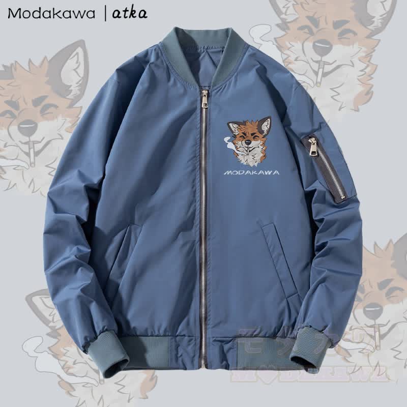 MODAKAWA X atka Fox スモーキンググラフィック ジップアップ アウタージャケット - 濃厚 - 青 - 4XL - image 1