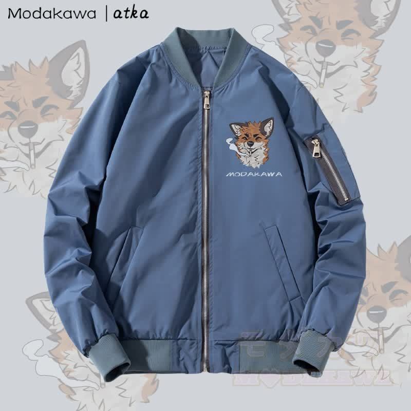 MODAKAWA X atka Fox スモーキンググラフィック ジップアップ アウタージャケット - 濃厚 - 青 - 4XL - image 1
