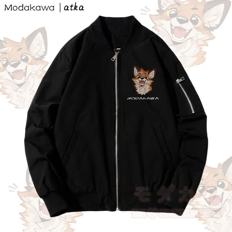 MODAKAWA X atka チアフルフォックスグラフィック ジップアップ アウタージャケット - 濃厚 - 黒 - 4XL - image 4