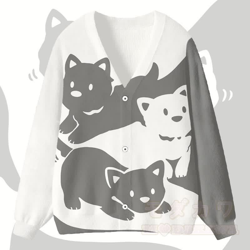 MODAKAWAカラーブロック パピー グラフィック カーディガン トップス - グレー - 4XL - image 1