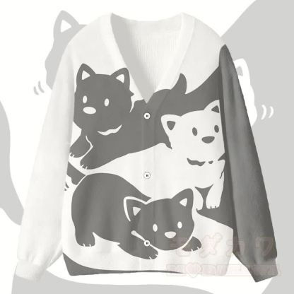 MODAKAWAカラーブロック パピー グラフィック カーディガン トップス - グレー - 4XL - image 1