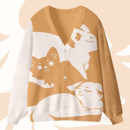 MODAKAWAカラーブロックフォックスグラフィックカーディガントップス - 黄色 - 4XL - image 2