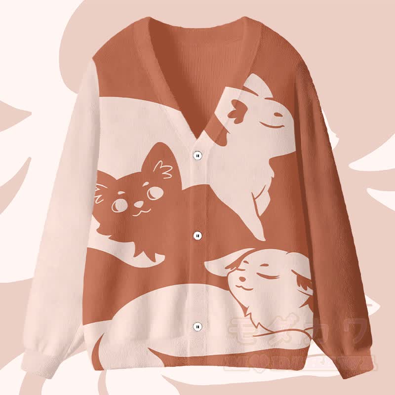 MODAKAWAカラーブロックフォックスグラフィックカーディガントップス - オレンジ - 4XL - image 1