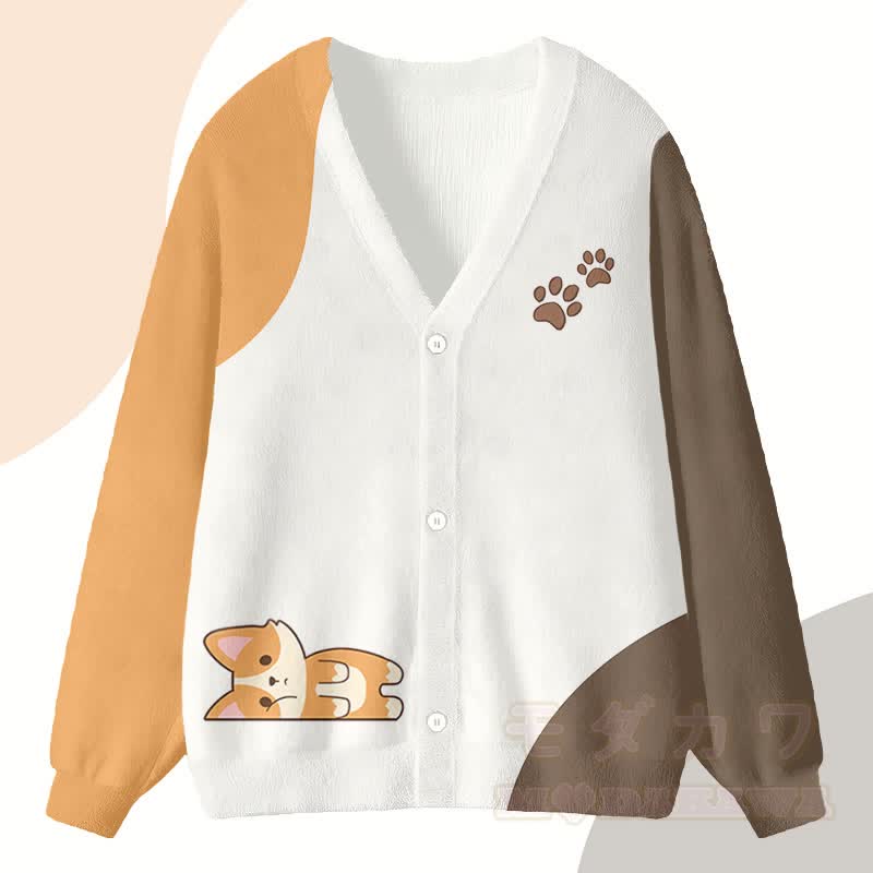 MODAKAWAカラーブロックフォックス フラットグラフィックカーディガントップス - ベージュ - 4XL - image 1