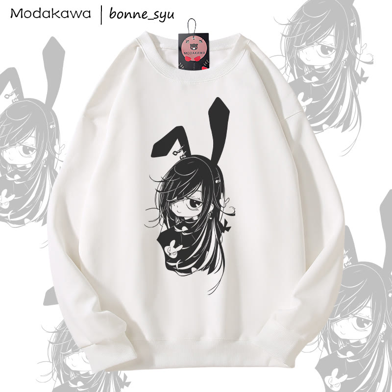 MODAKAWA X bonne_syu バニーガール グラフィック ユニセックス スウェットシャツ - White - 5XL - image 1