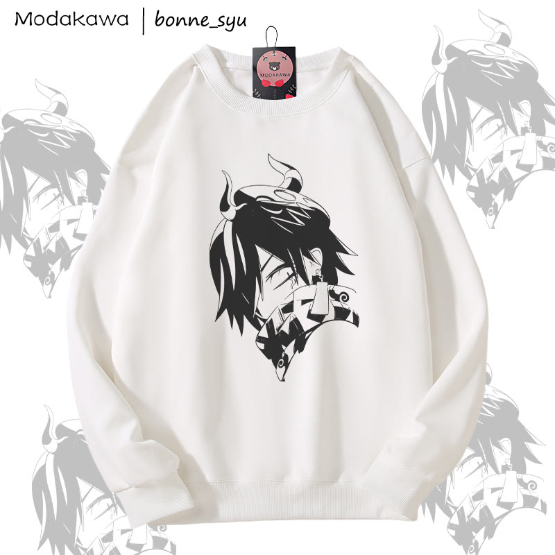 MODAKAWA X bonne_syu 鬼ボーイ グラフィック ユニセックス スウェットシャツ - White - 5XL - image 1