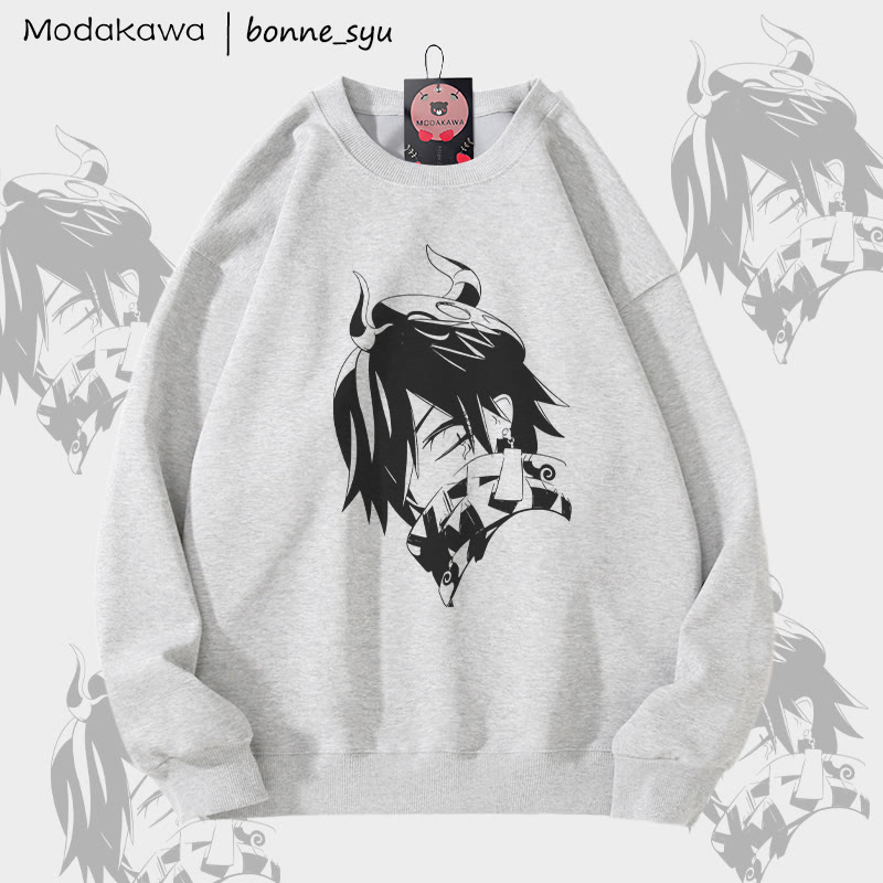 MODAKAWA X bonne_syu 鬼ボーイ グラフィック ユニセックス スウェットシャツ - Grey - 5XL - image 3